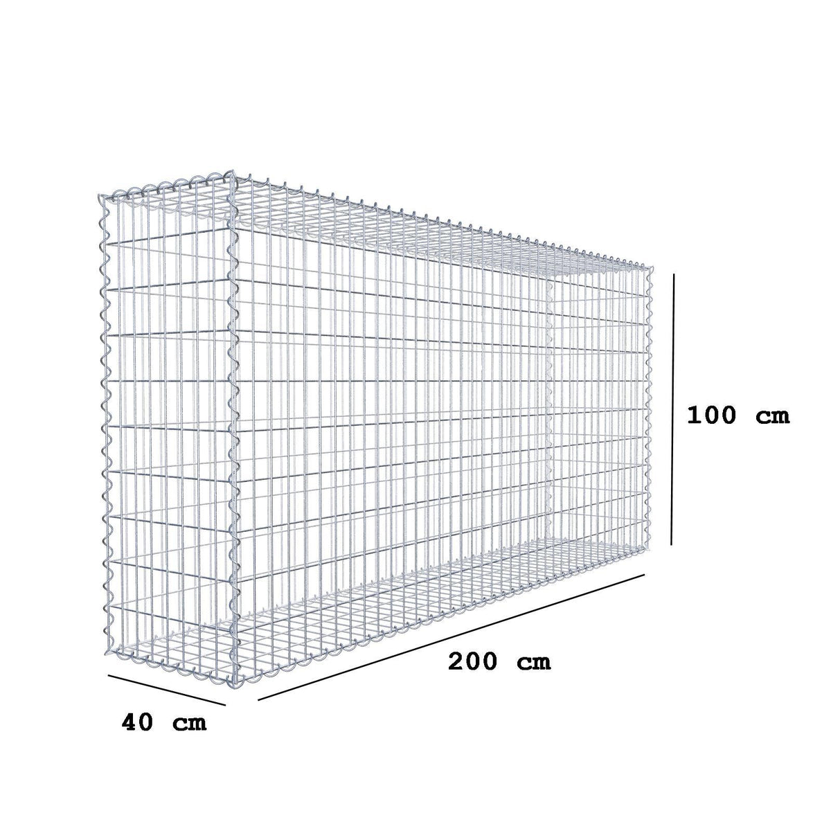 Gabion 200 cm x 100 cm x 40 cm (L x H x D), maskstorlek 5 cm x 10 cm, spiral