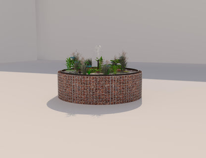 Tanque elevado de gabiões, redondo, diâmetro exterior 172 cm, altura 50 cm, dimensão da malha 5 x 5 cm, espessura da parede 15 cm