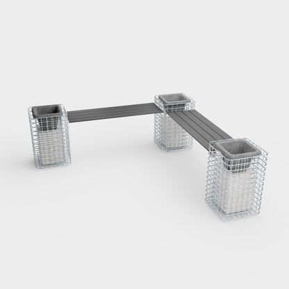 Banco de jardín 3 columnas para flores - 200 x 62 x 42 cm (L x A x P) MW 5 x 5 cm galvanizado en caliente, con cojín de reciclaje antracita