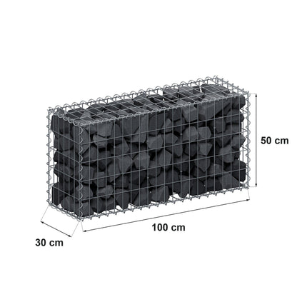 Gabião 100 cm x 50 cm x 30 cm (C x A x P), malhagem 5 cm x 10 cm, espiral