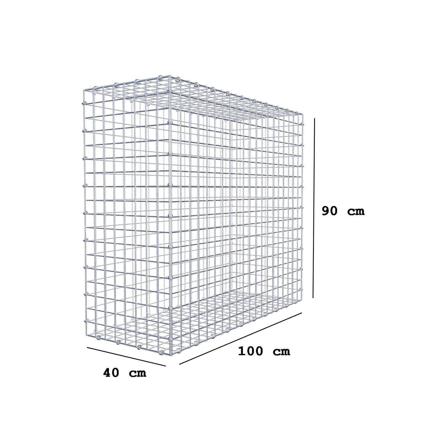 Gabion 100 cm x 90 cm x 40 cm (L x H x D), maskstorlek 5 x 5 cm, spiralring