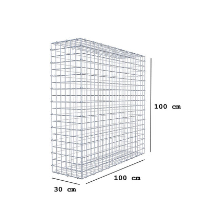 Gabion 100 cm x 100 cm x 30 cm (L x H x D), maskstorlek 5 x 5 cm, spiralring