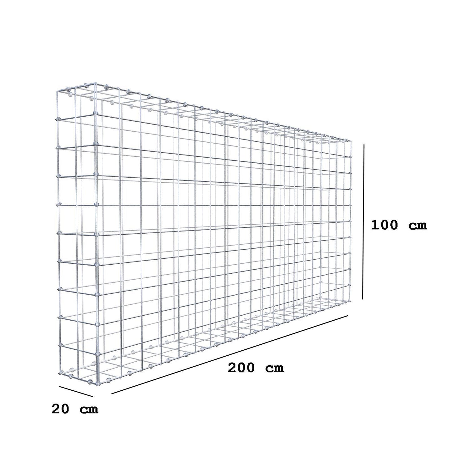 Gabion 200 cm x 100 cm x 20 cm (L x H x D), maskstorlek 10 x 10 cm, spiralring