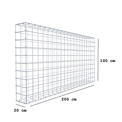 Gabion 200 cm x 100 cm x 20 cm (L x H x D), maskstorlek 10 x 10 cm, spiralring