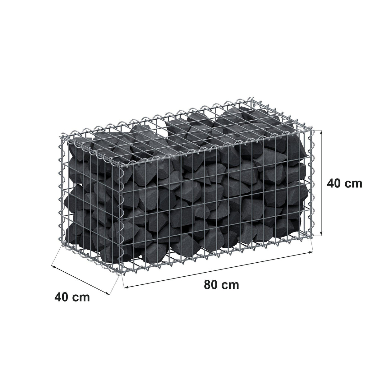 Gabbione 80 cm x 40 cm x 40 cm (L x H x P), maglia 5 cm x 10 cm, spirale