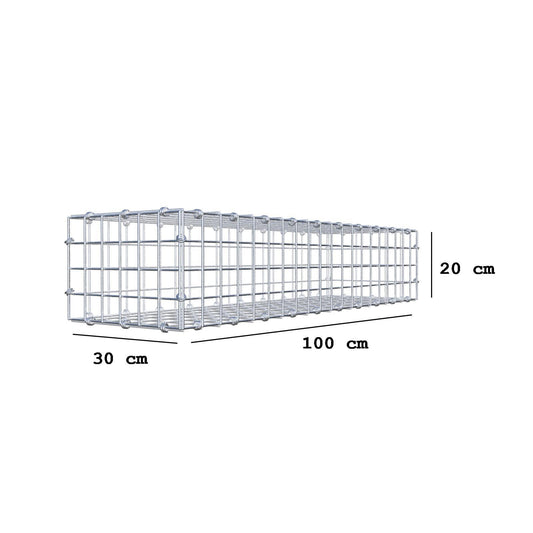 Gabion 100 cm x 20 cm x 30 cm (L x H x D), maskestørrelse 5 x 5 cm, spiralring