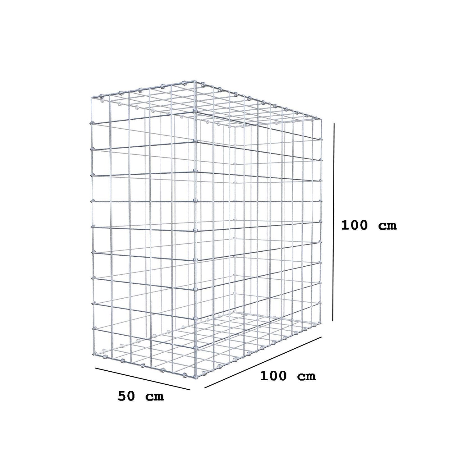 Gabion 100 cm x 100 cm x 50 cm (L x H x D), mesh size 10 x 10 cm, spiral ring