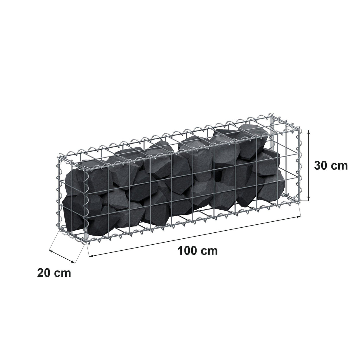 Gabião 100 cm x 30 cm x 20 cm (C x A x P), malhagem 10 cm x 10 cm, espiral