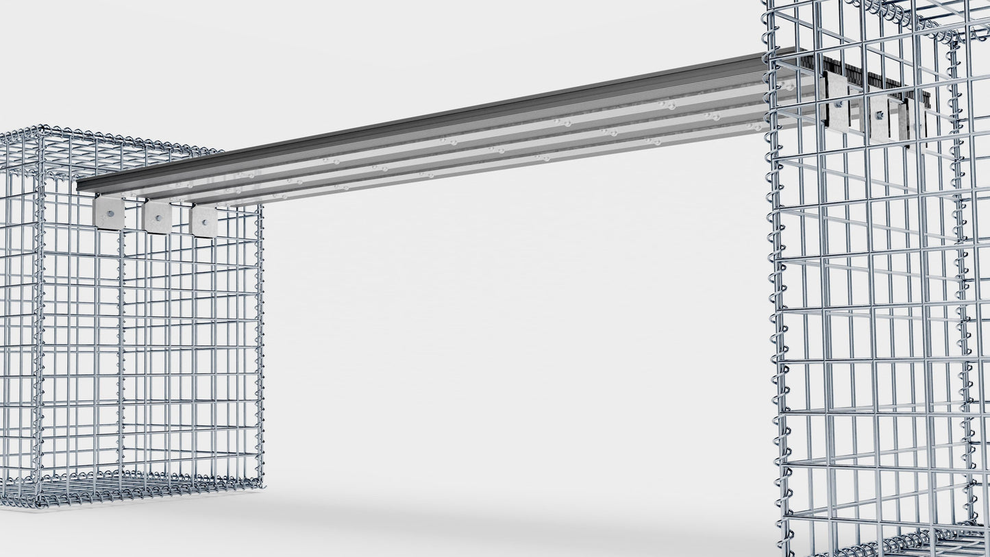 Gabionbænk med 2 spiralformede gabioner, 205 cm lang x 60 cm høj x 40 cm dyb, galvaniseret, MW 5 x 5 cm, med genbrugsplade i antracit