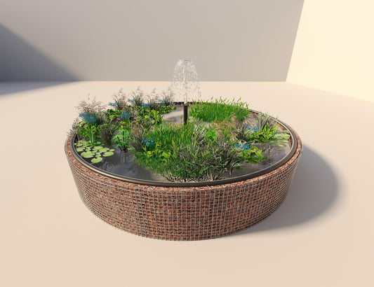 Gabionupphöjd damm, rund, ytterdiameter 502 cm, höjd 80 cm, maskstorlek 5 x 5 cm, väggtjocklek 15 cm
