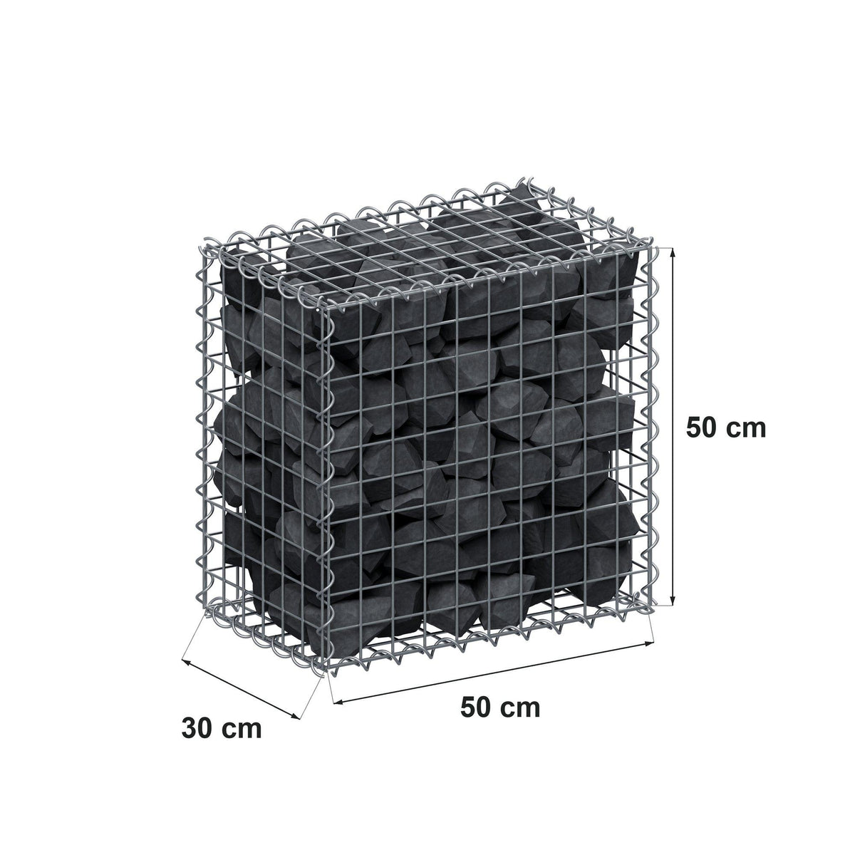 Gabbione 50 cm x 50 cm x 30 cm (L x H x P), maglia 5 cm x 5 cm, spirale