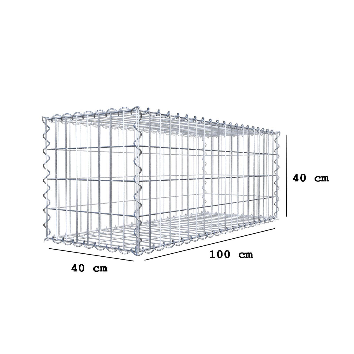 Schanskorf 100 cm x 40 cm x 40 cm (L x H x D), maaswijdte 5 cm x 10 cm, spiraalvormig