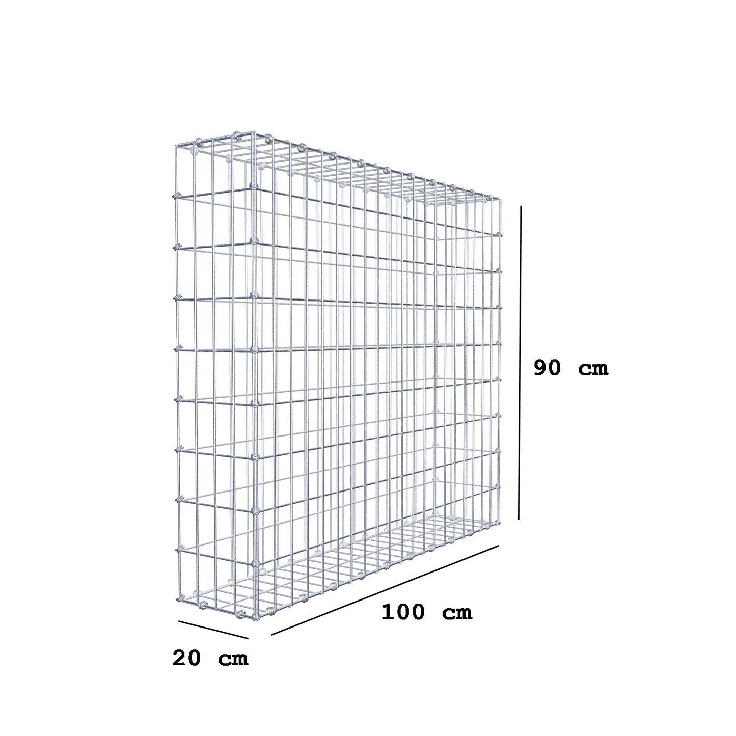 Gabione 100 cm x 90 cm x 20 cm (L x H x T), Maschenweite 5 x 10 cm, Spiralring