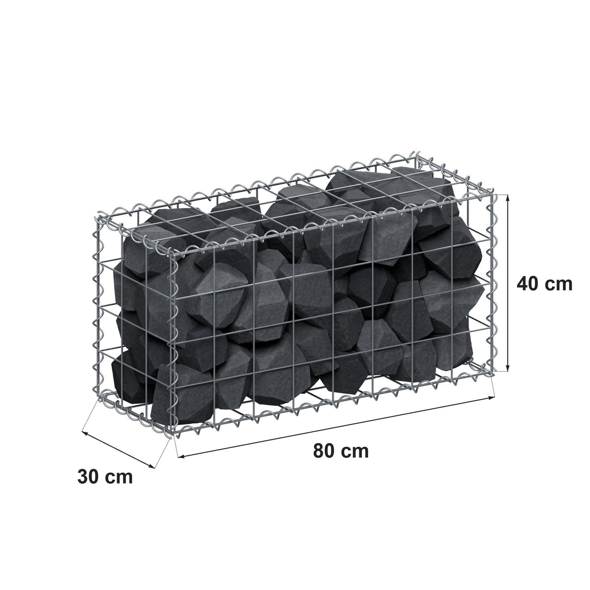 Gabion 80 cm x 40 cm x 30 cm (L x H x D), maskstorlek 10 cm x 10 cm, spiral
