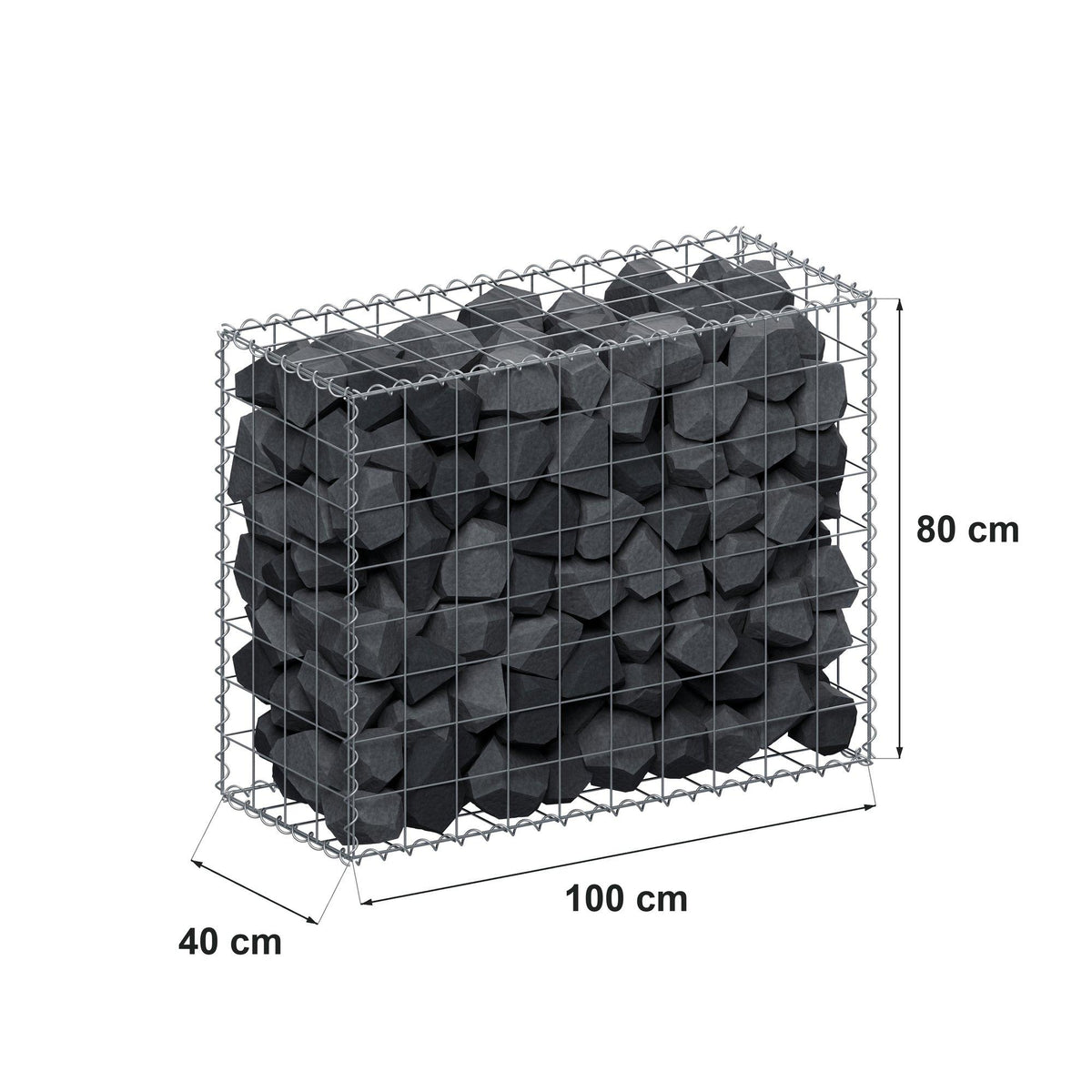 Gabion 100 cm x 80 cm x 40 cm (L x H x D), maskstorlek 10 cm x 10 cm, spiral