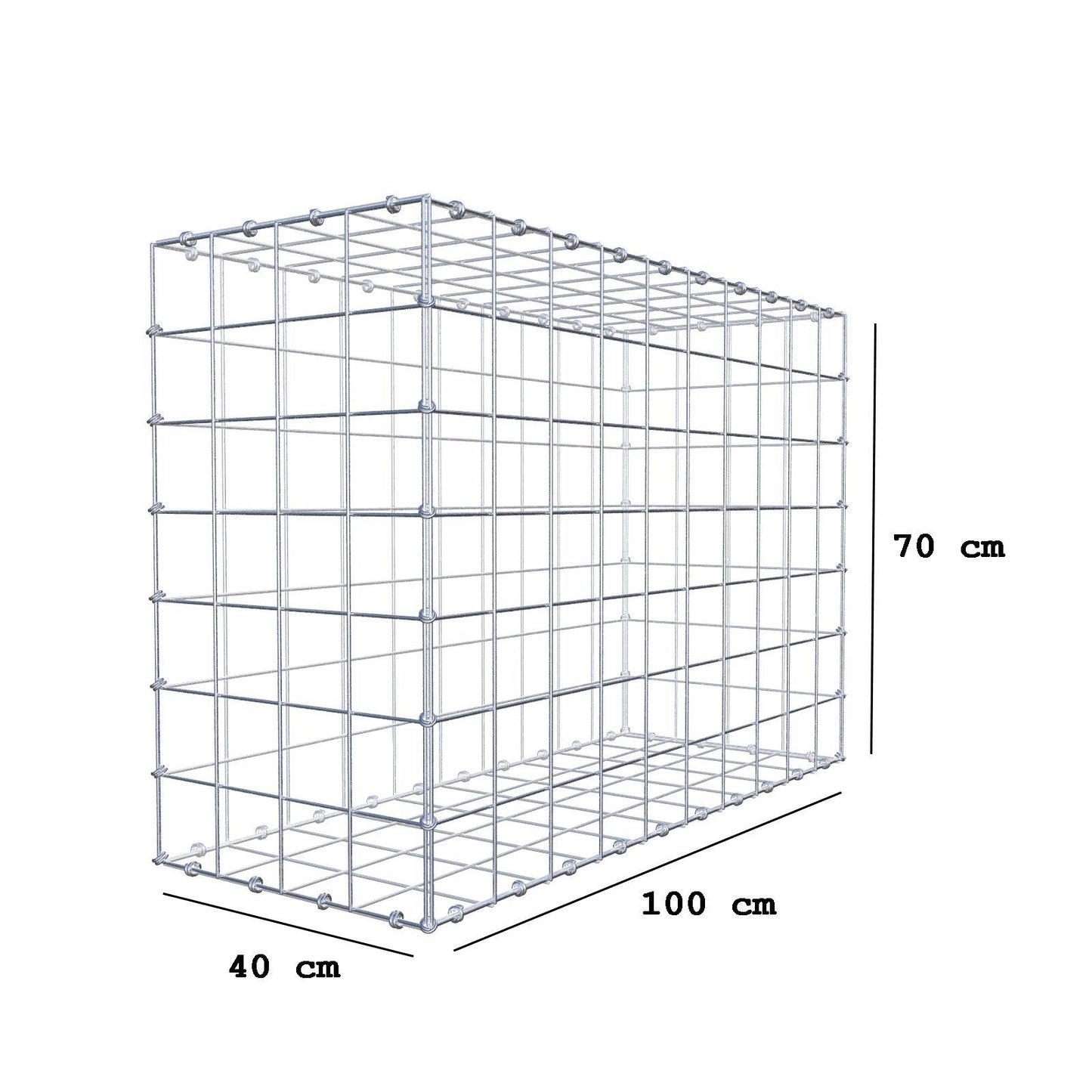 Gabião 100 cm x 70 cm x 40 cm (C x A x P), malhagem 10 x 10 cm, anel espiral