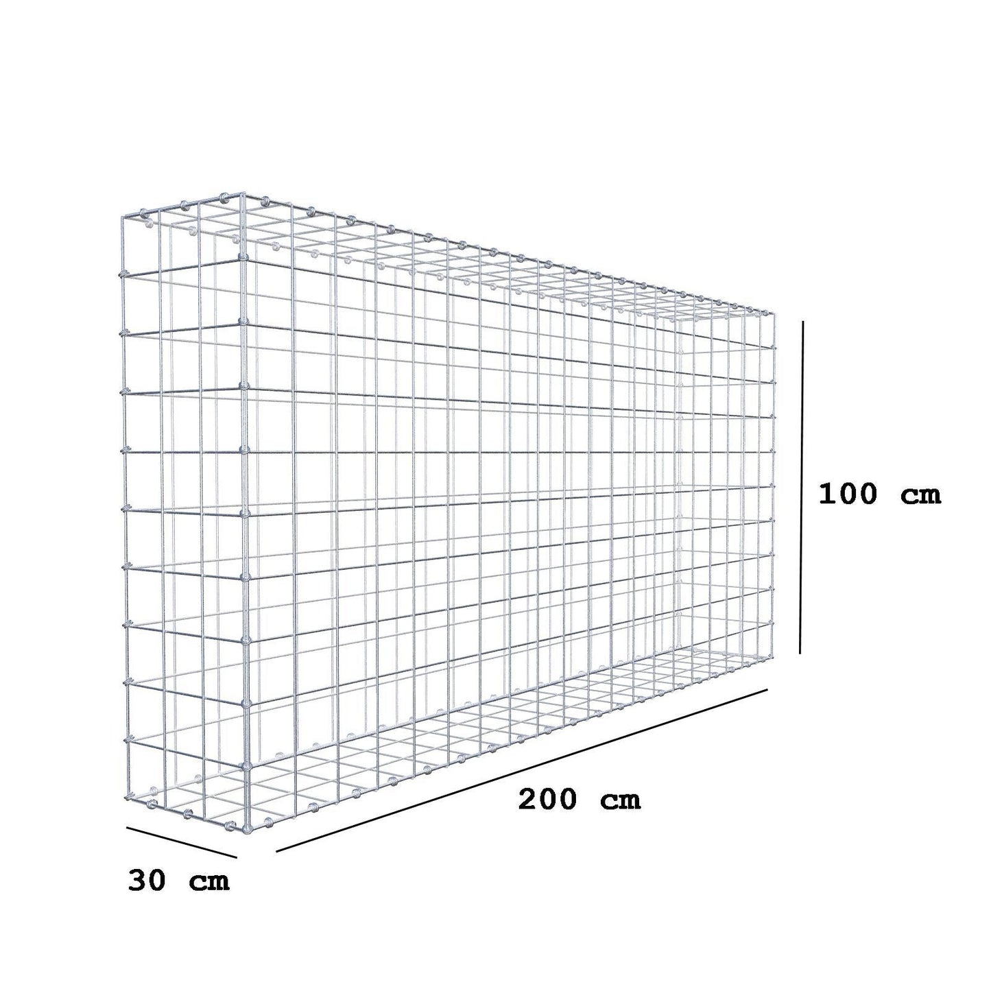 Gabião 200 cm x 100 cm x 30 cm (C x A x P), malhagem 10 x 10 cm, anel espiral