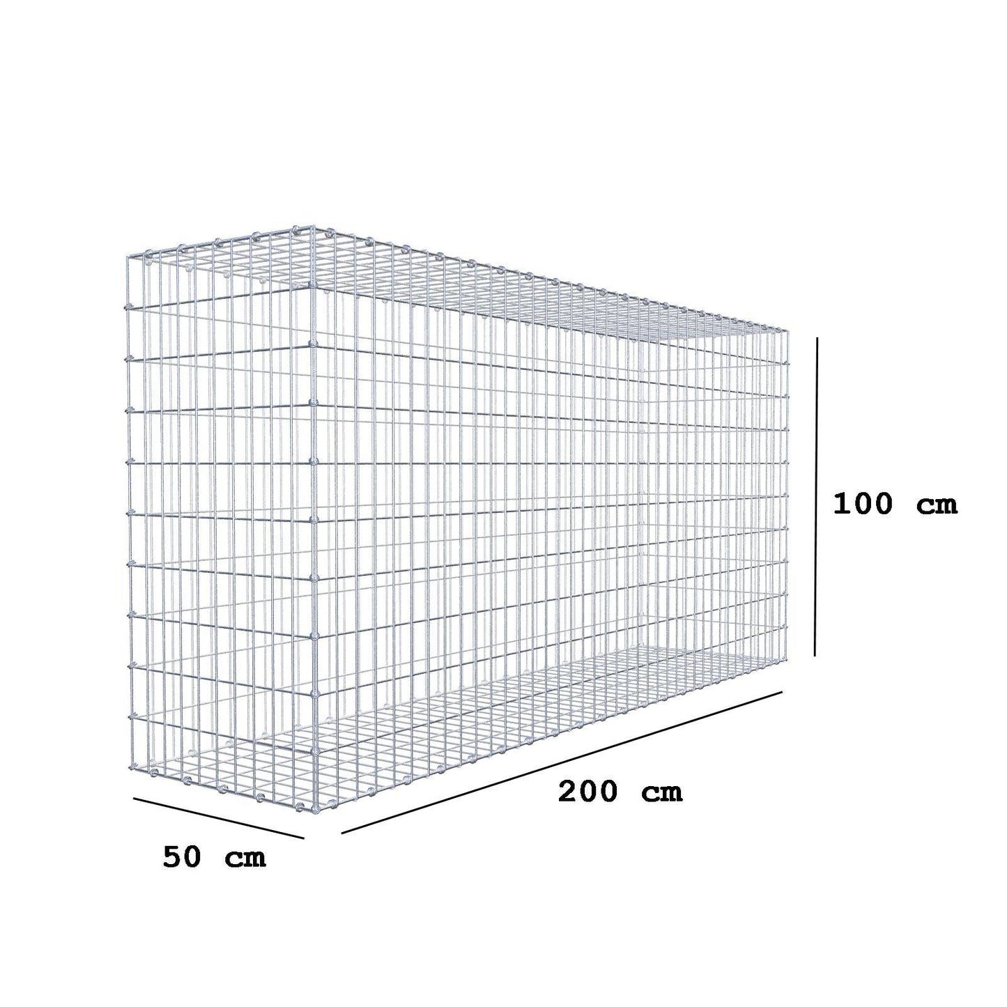 Gabion 200 cm x 100 cm x 50 cm (L x H x D), maskstorlek 5 x 10 cm, spiralring