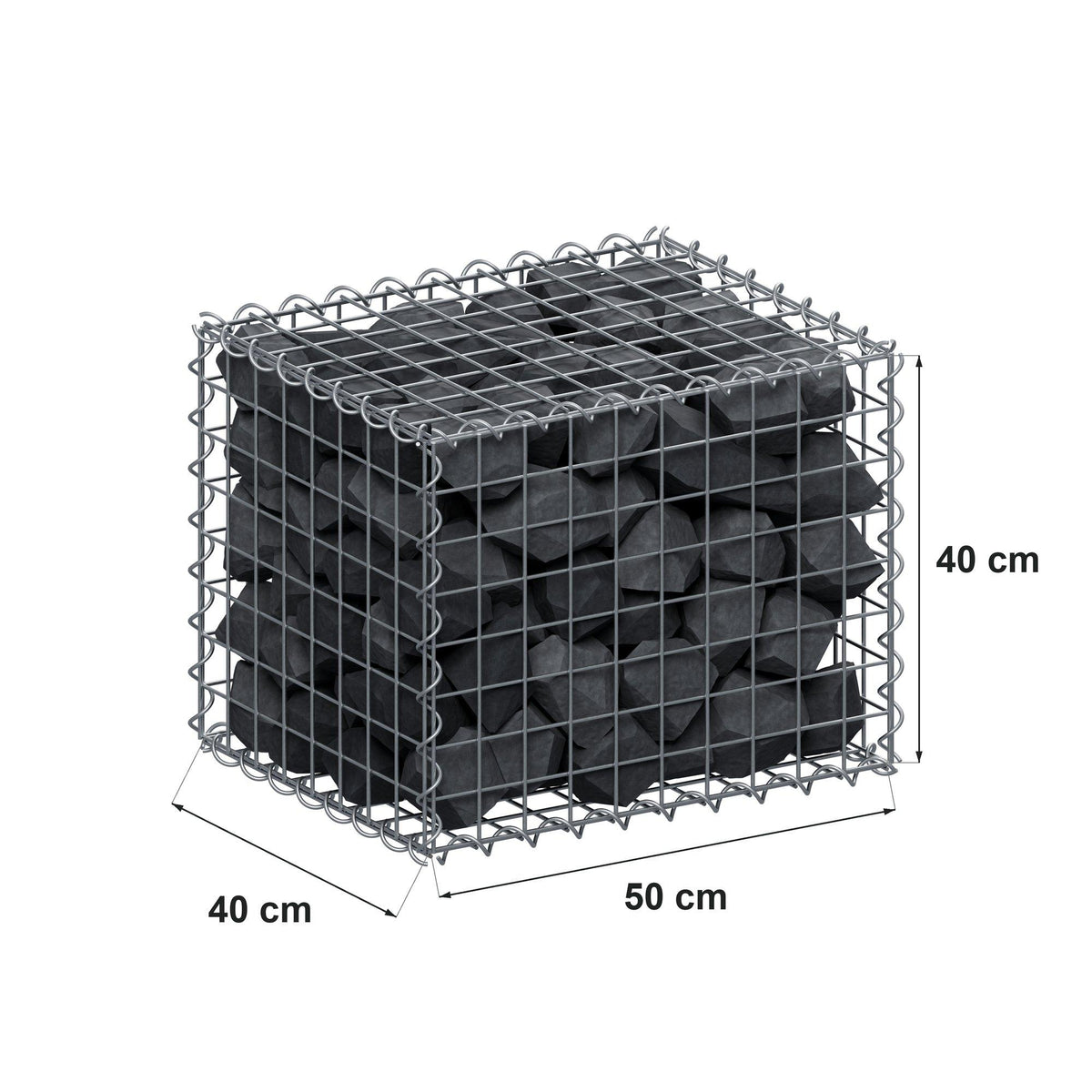 Gabion 50 cm x 40 cm x 40 cm (L x H x D), maskstorlek 5 cm x 5 cm, spiral