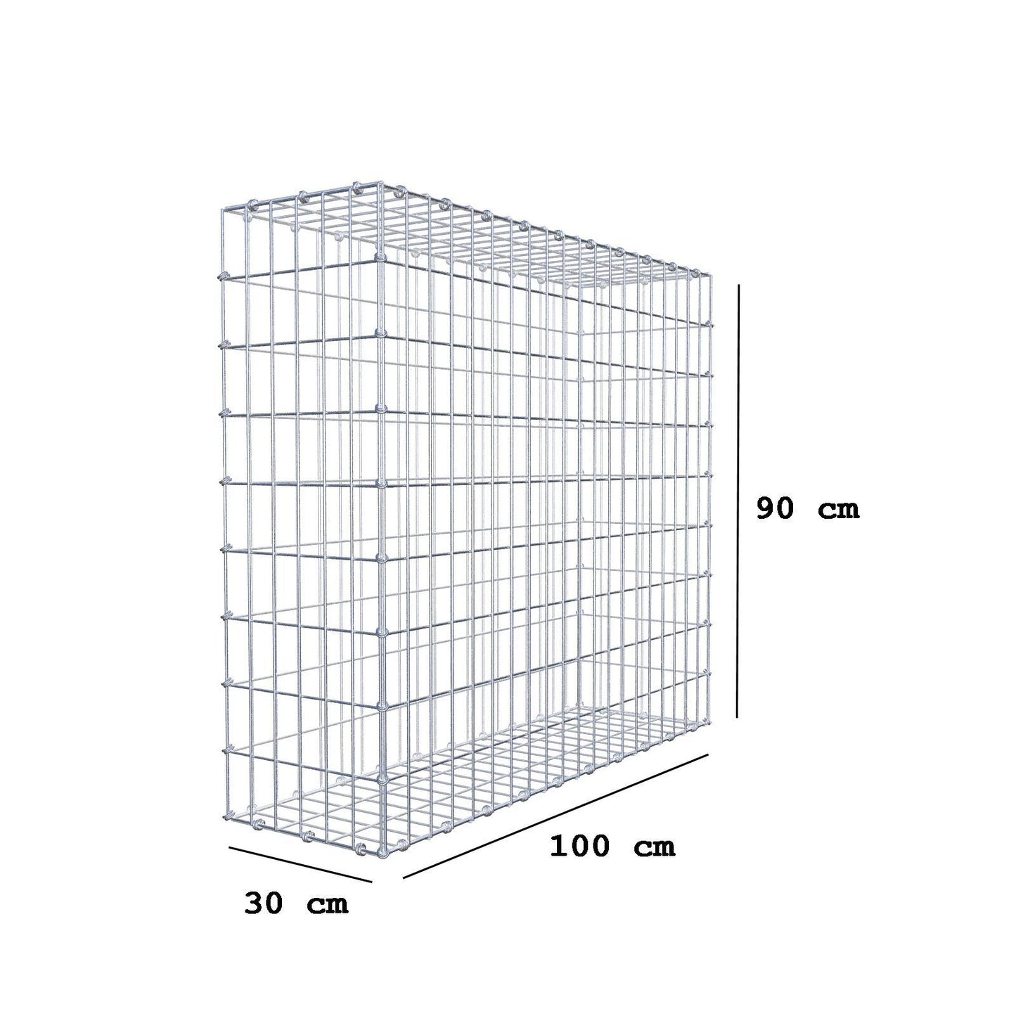 Gabbione 100 cm x 90 cm x 30 cm (L x H x P), maglia 5 x 10 cm, anello a spirale