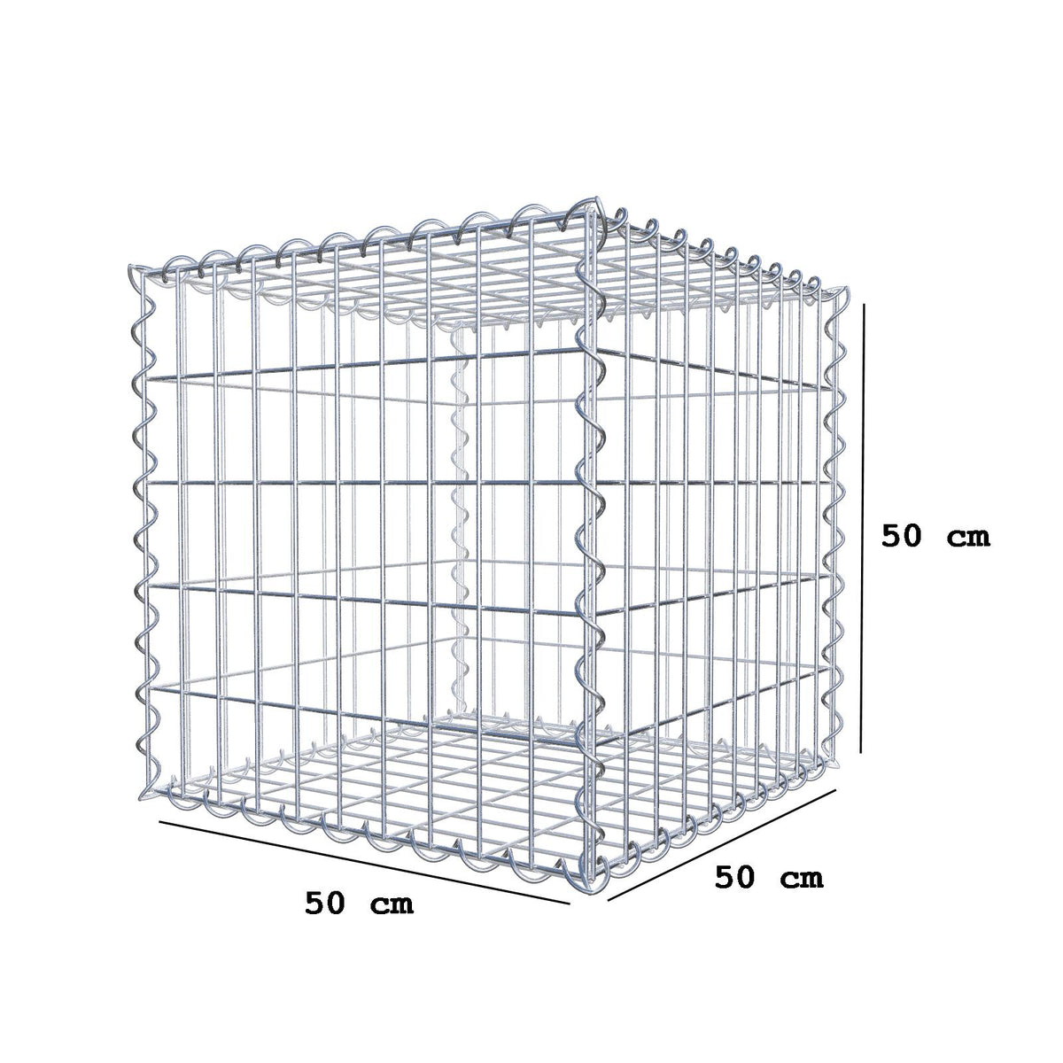 Gabione 50 cm x 50 cm x 50 cm (L x H x T), Maschenweite 5 cm x 10 cm, Spirale