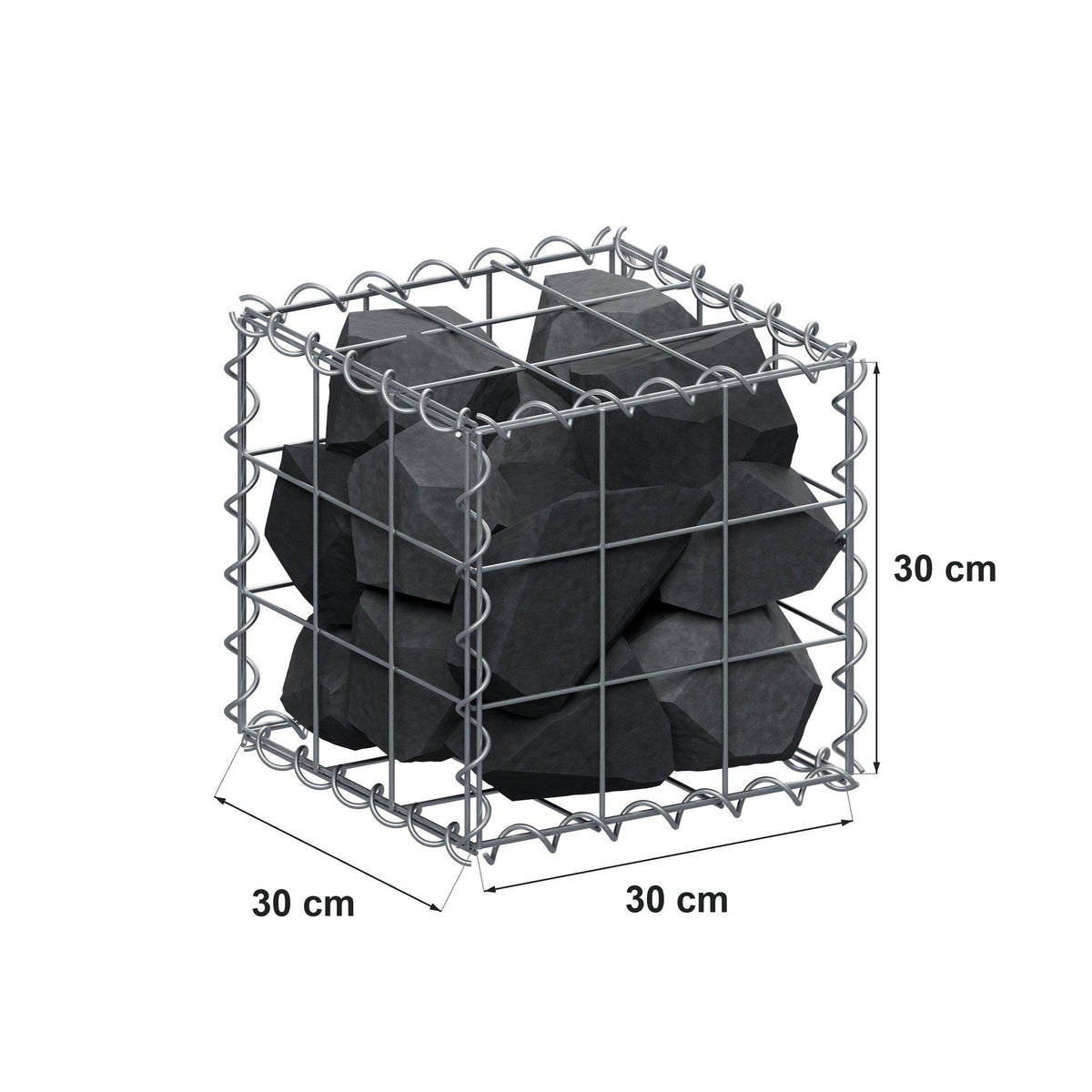Gabion 30 cm x 30 cm x 30 cm (L x H x D), maskstorlek 10 cm x 10 cm, spiral