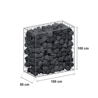 Gabião 100 cm x 100 cm x 50 cm (C x A x P), malhagem 10 cm x 10 cm, espiral