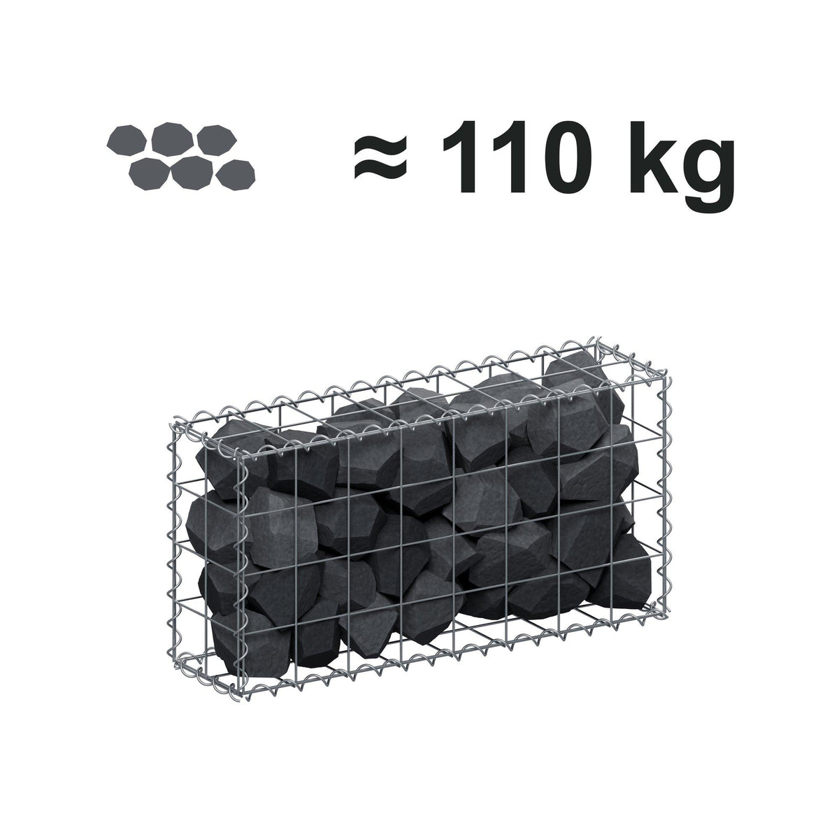 Schanskorf 80 cm x 40 cm x 20 cm (L x H x D), maaswijdte 10 cm x 10 cm, spiraalvormig