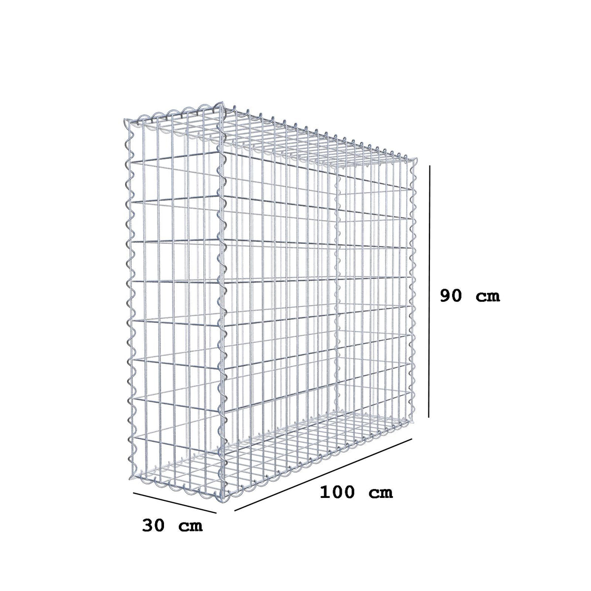 Gabion 100 cm x 90 cm x 30 cm (L x H x D), mesh size 5 cm x 10 cm, spiral