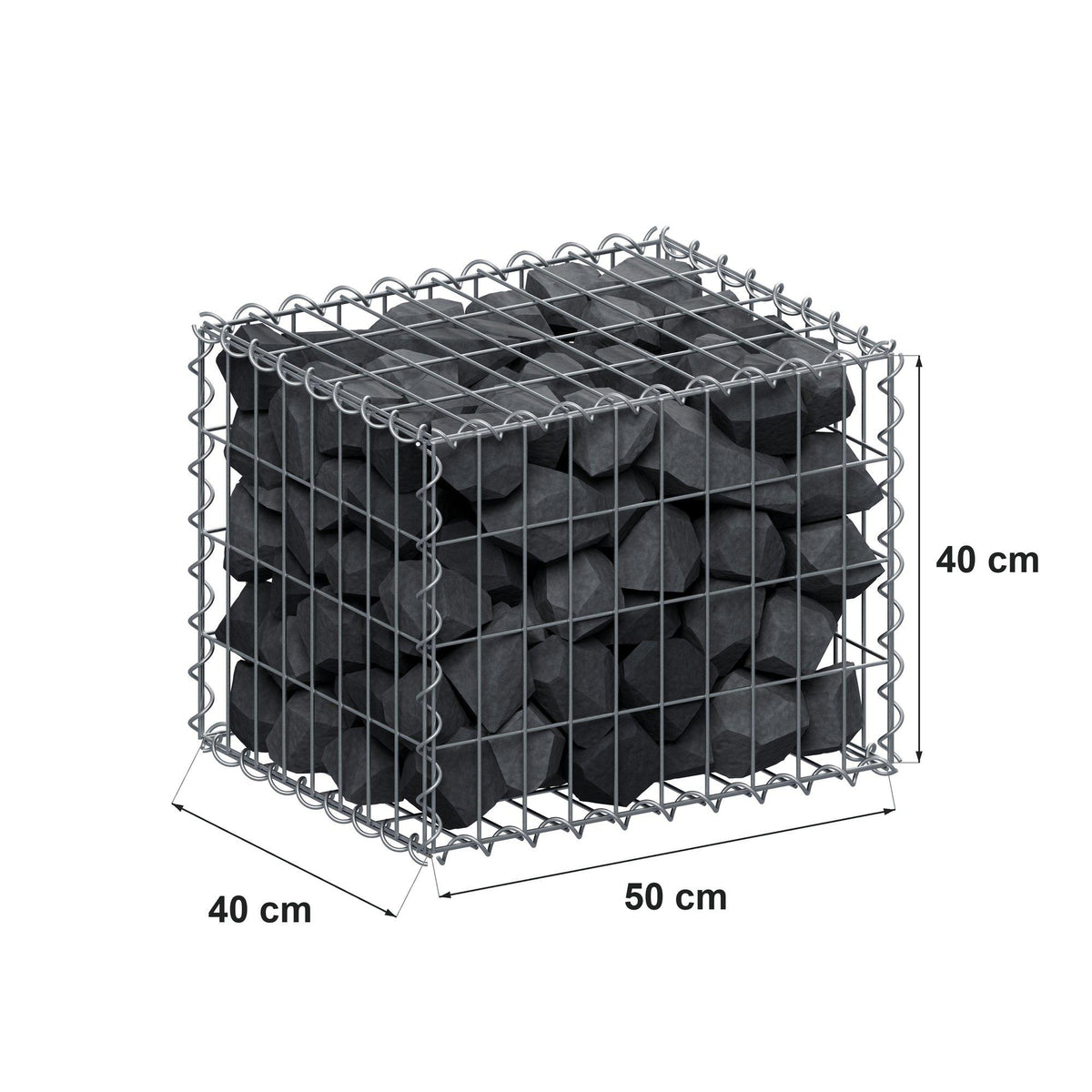 Gabion 50 cm x 40 cm x 40 cm (L x H x D), maskstorlek 5 cm x 10 cm, spiral