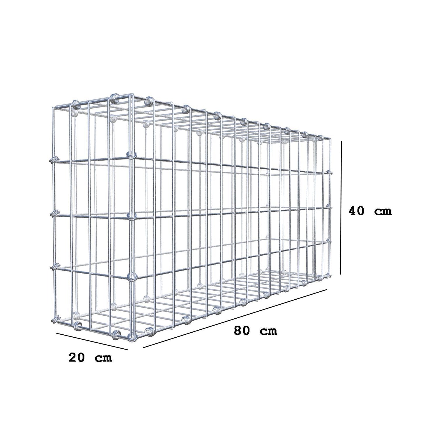 Gabião 80 cm x 40 cm x 20 cm (C x A x P), malhagem 5 x 10 cm, anel espiral