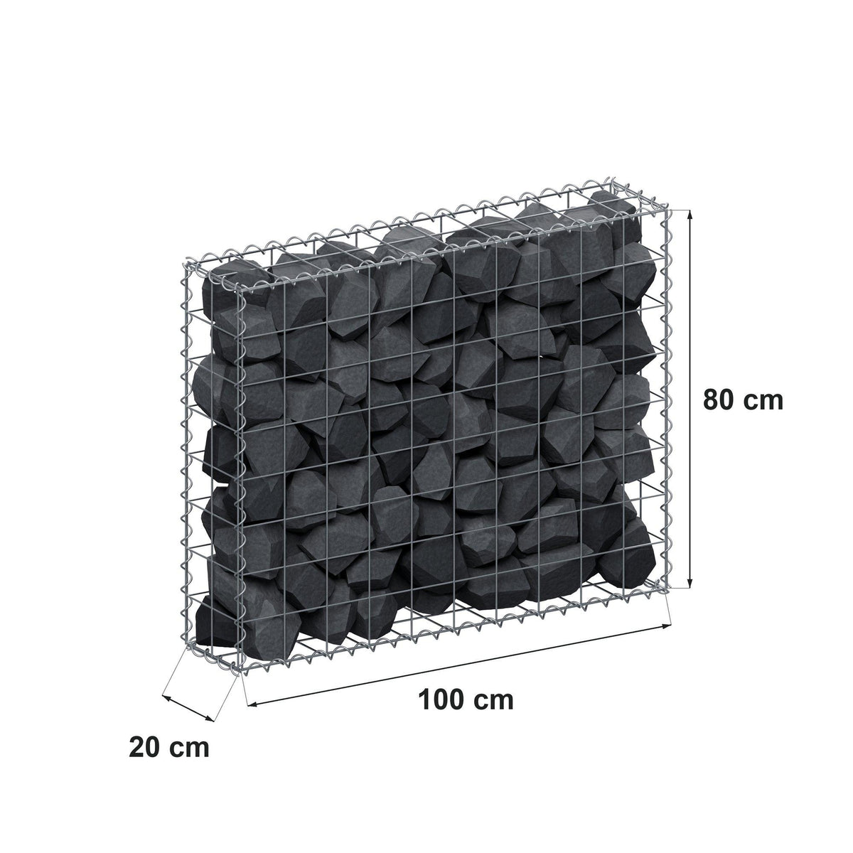Gabion 100 cm x 80 cm x 20 cm (L x H x D), mesh size 10 cm x 10 cm, spiral