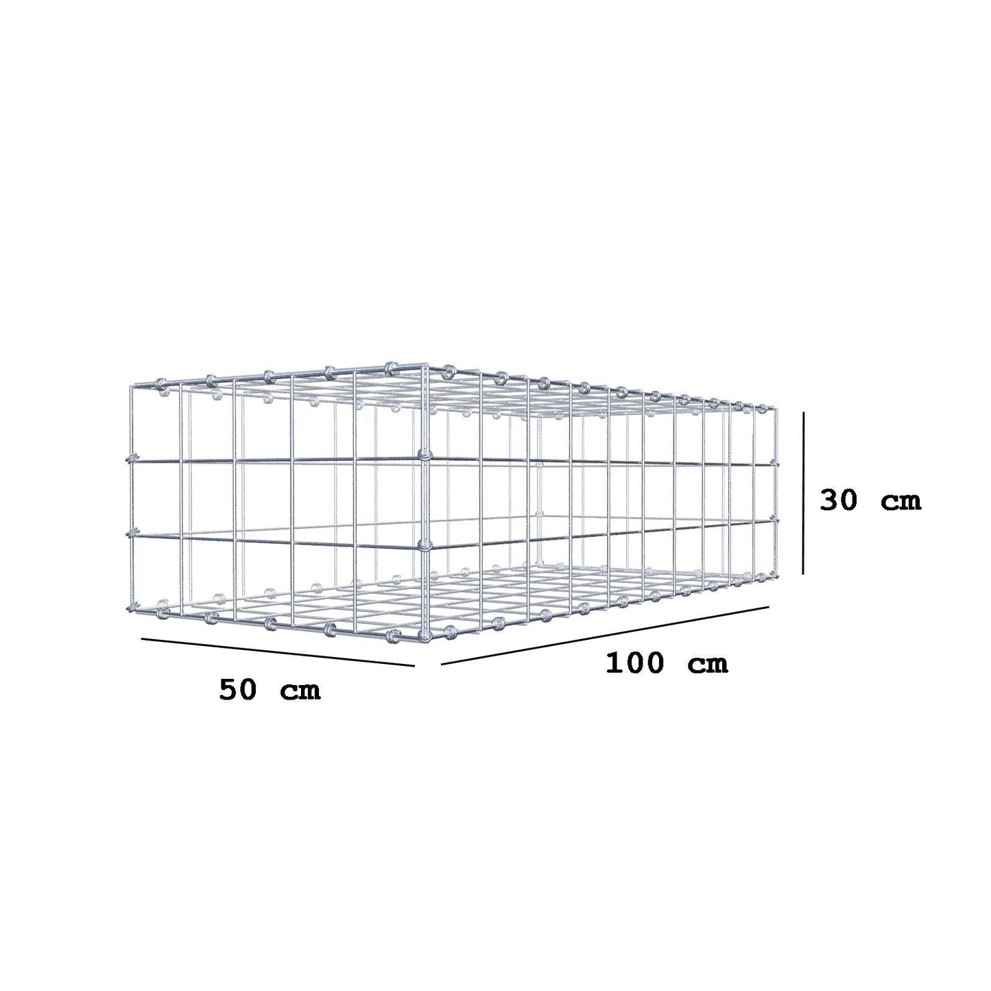 Gabion 100 cm x 30 cm x 50 cm (L x H x D), maskstorlek 10 x 10 cm, spiralring