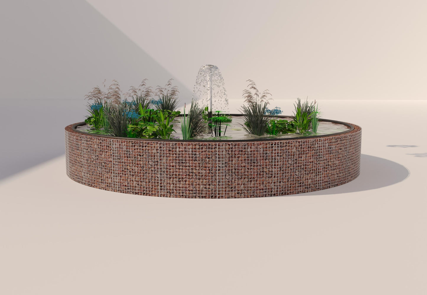 Gabionupphöjd damm, rund, ytterdiameter 292 cm, höjd 80 cm, maskstorlek 5 x 5 cm, väggtjocklek 15 cm