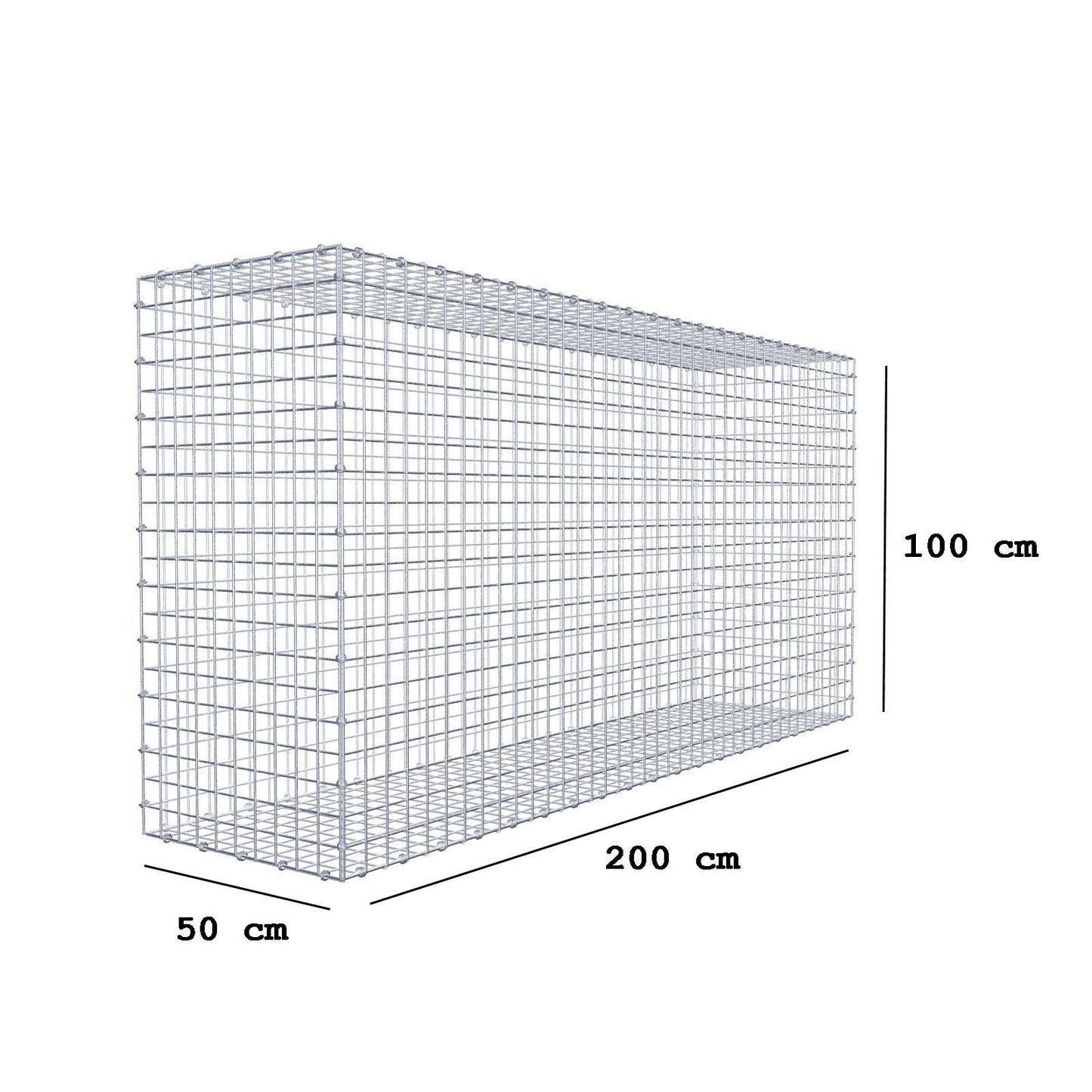 Gabião 200 cm x 100 cm x 50 cm (C x A x P), malhagem 5 x 5 cm, anel espiral
