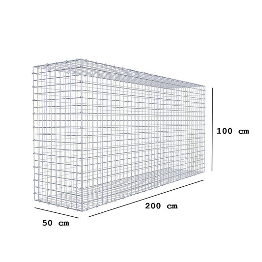 Gabion 200 cm x 100 cm x 50 cm (L x H x D), maskstorlek 5 x 5 cm, spiralring