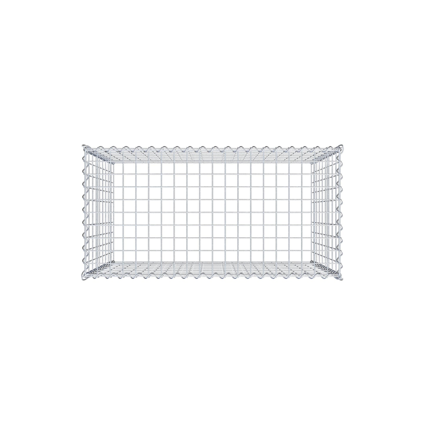 Opbouw schanskorf type 3 100 cm x 90 cm x 50 cm (L x H x D), maaswijdte 5 cm x 10 cm, spiraalvormig