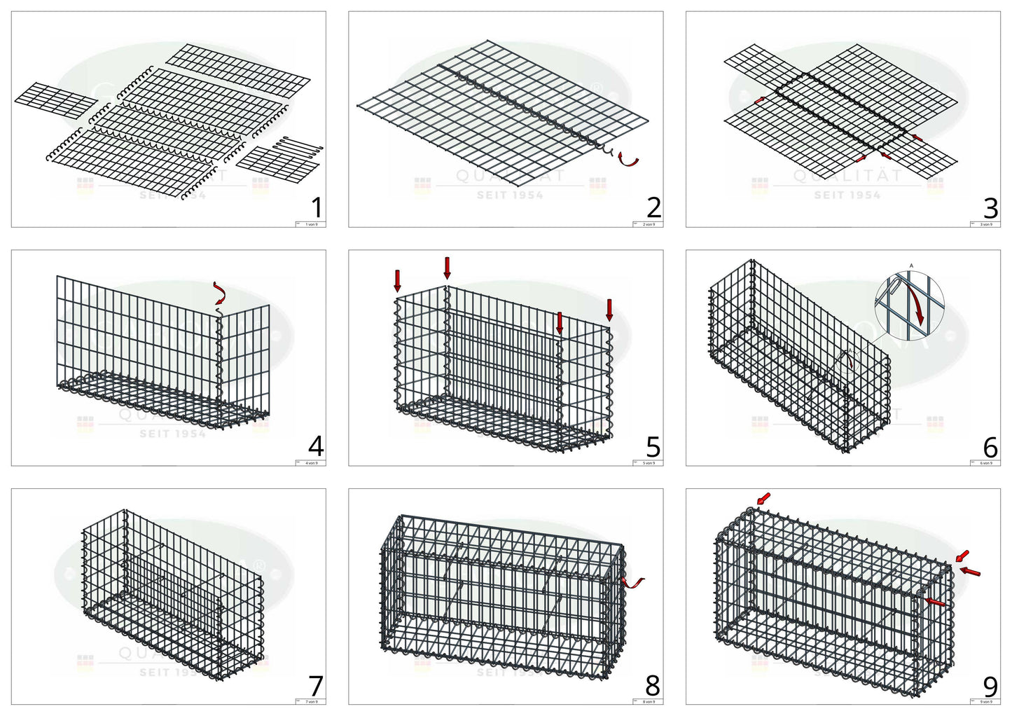 Sats med 2 gabioner 100 cm x 40 cm x 20 cm (L x H x D), maskstorlek 5 x 10 cm, spiral
