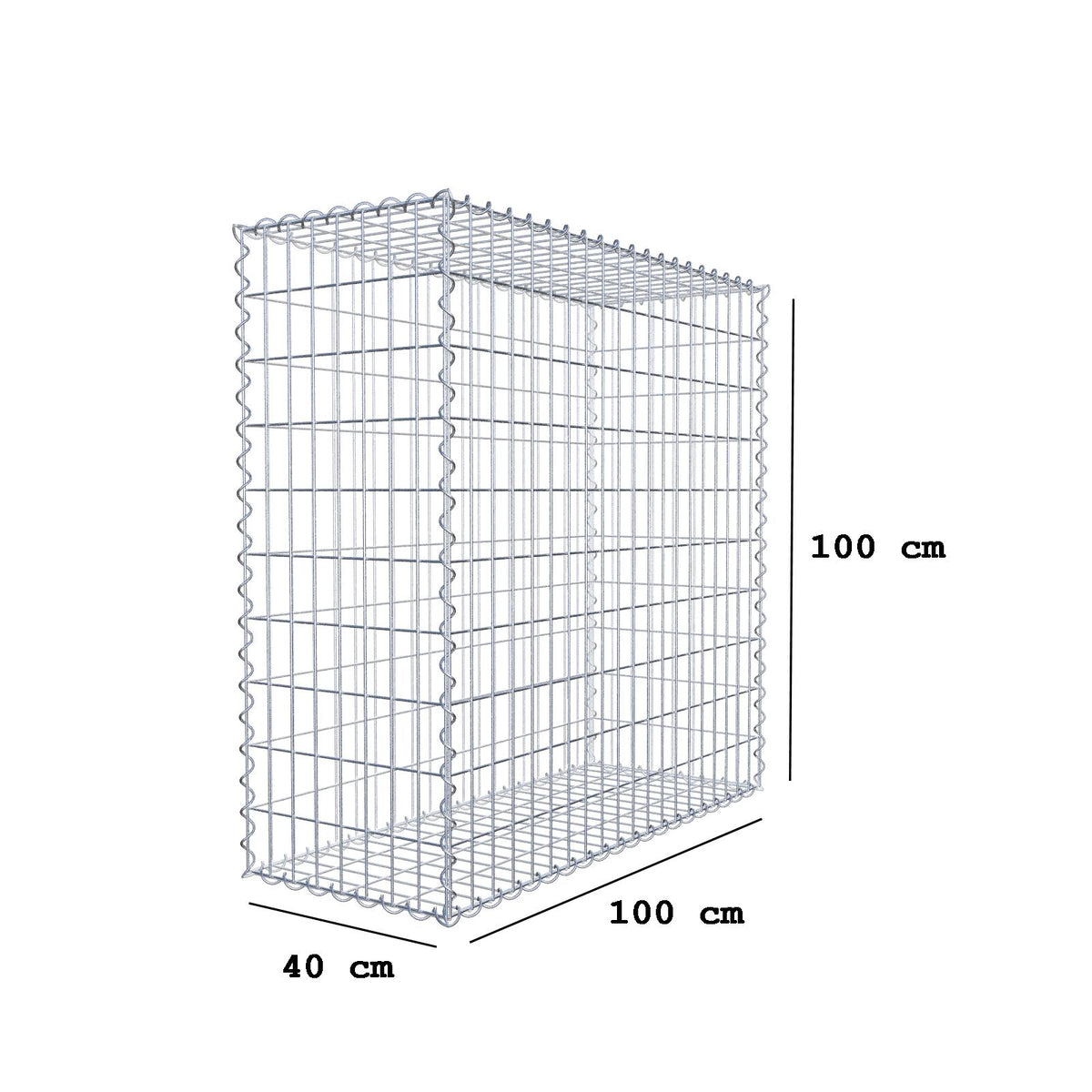 Gabion 100 cm x 100 cm x 40 cm (L x H x D), maskstorlek 5 cm x 10 cm, spiral