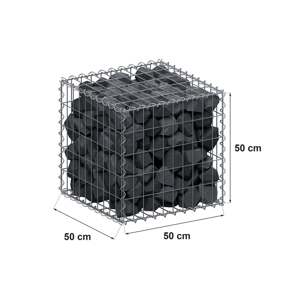Gabione 50 cm x 50 cm x 50 cm (L x H x T), Maschenweite 5 cm x 10 cm, Spirale