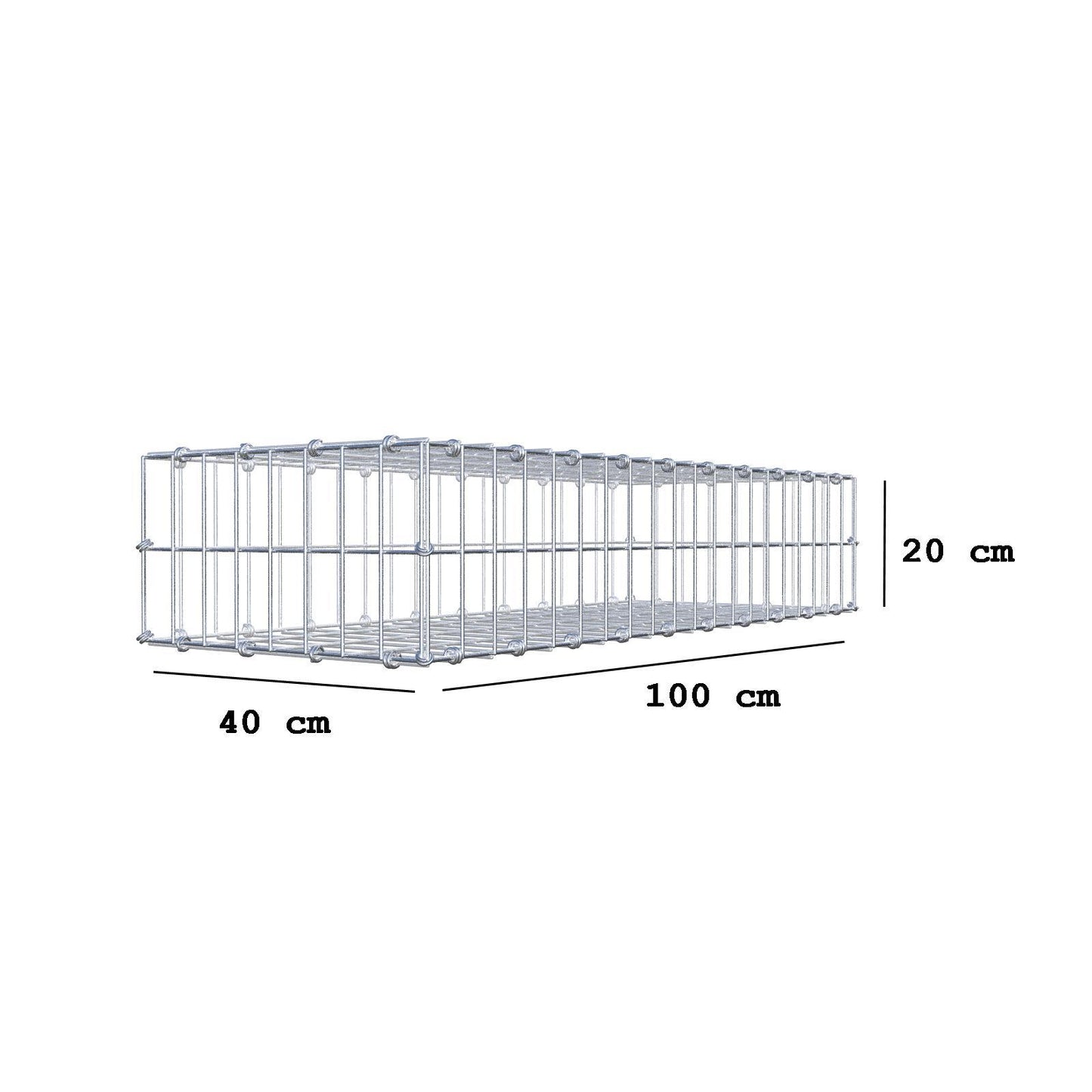 Gabion 100 cm x 20 cm x 40 cm (L x H x D), maskestørrelse 5 x 10 cm, spiralring