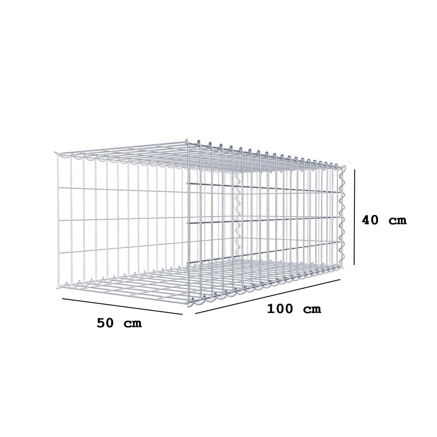 Gavión complementario tipo 2 100 cm x 40 cm x 50 cm (L x A x P), malla 5 cm x 10 cm, espiral