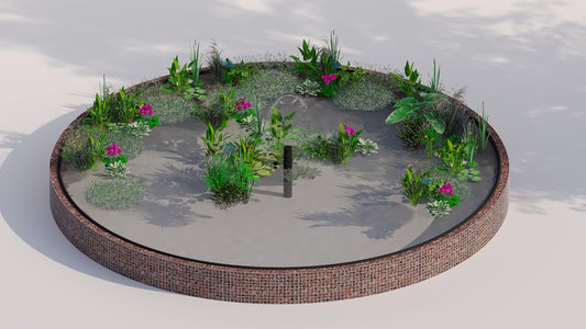 Gabionupphöjd damm, rund, ytterdiameter 322 cm, höjd 50 cm, maskstorlek 5 x 5 cm, väggtjocklek 15 cm