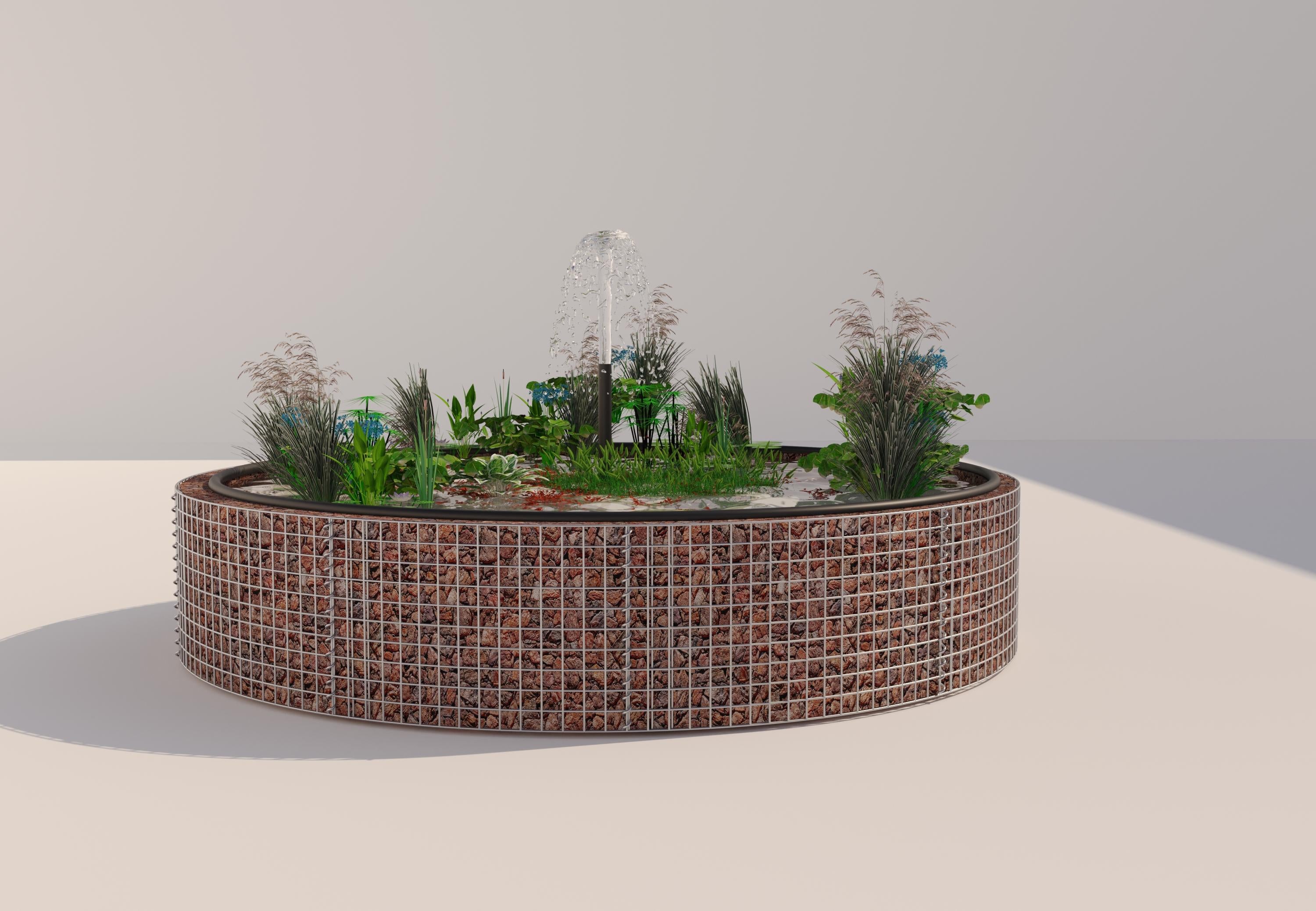 Estanque elevado de gaviones, redondo, diámetro exterior 232 cm, altura 50 cm, malla 5 x 5 cm, espesor de pared 15 cm
