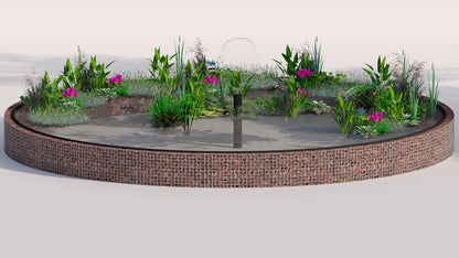 Gabionupphöjd damm, rund, ytterdiameter 322 cm, höjd 50 cm, maskstorlek 5 x 5 cm, väggtjocklek 15 cm