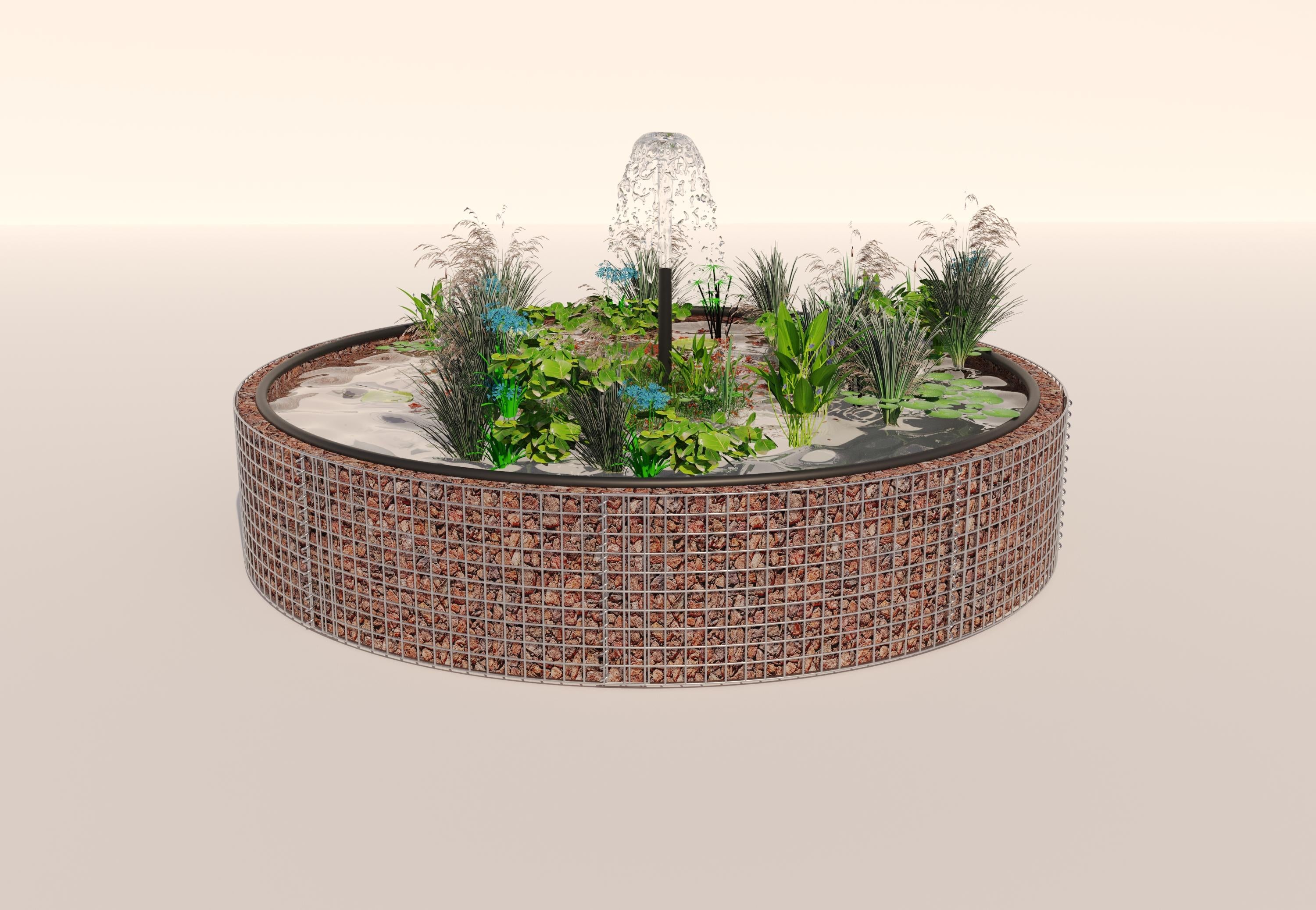 Estanque elevado de gaviones, redondo, diámetro exterior 232 cm, altura 50 cm, malla 5 x 5 cm, espesor de pared 15 cm