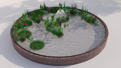 Gabionupphöjd damm, rund, ytterdiameter 322 cm, höjd 50 cm, maskstorlek 5 x 5 cm, väggtjocklek 15 cm