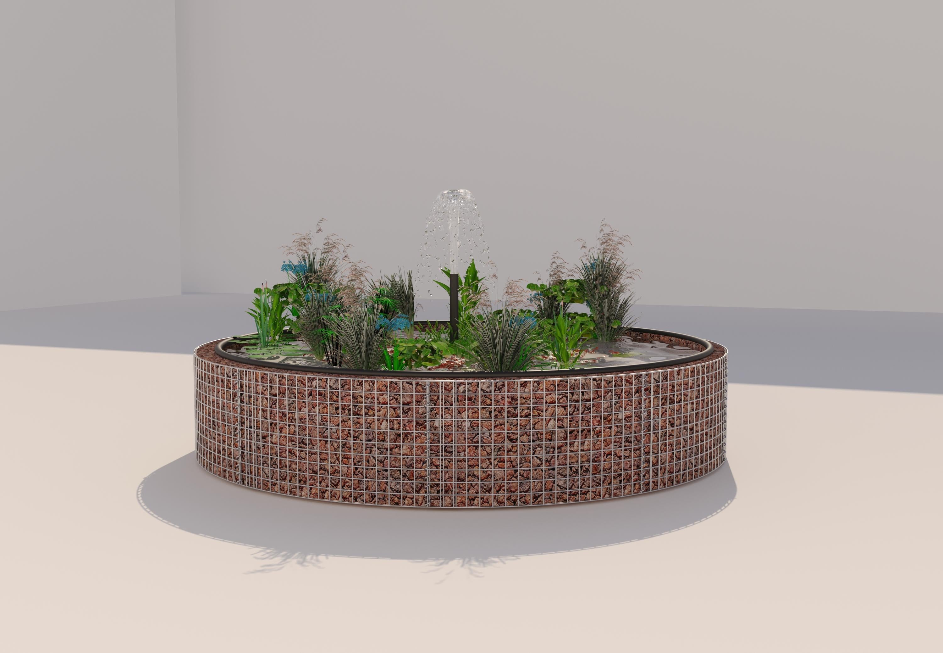 Estanque elevado de gaviones, redondo, diámetro exterior 232 cm, altura 50 cm, malla 5 x 5 cm, espesor de pared 15 cm
