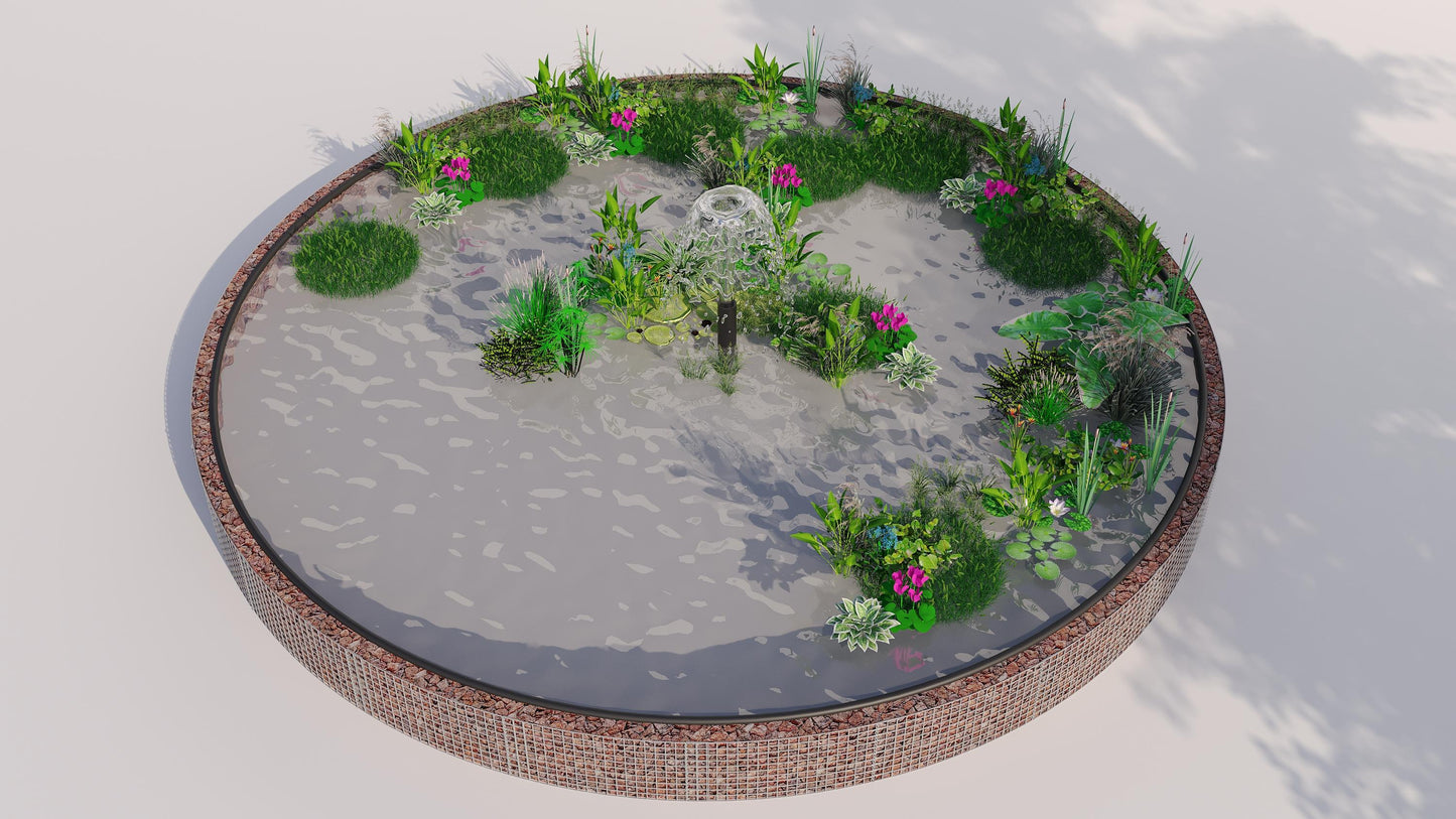 Gabionupphöjd damm, rund, ytterdiameter 292 cm, höjd 50 cm, maskstorlek 5 x 5 cm, väggtjocklek 15 cm