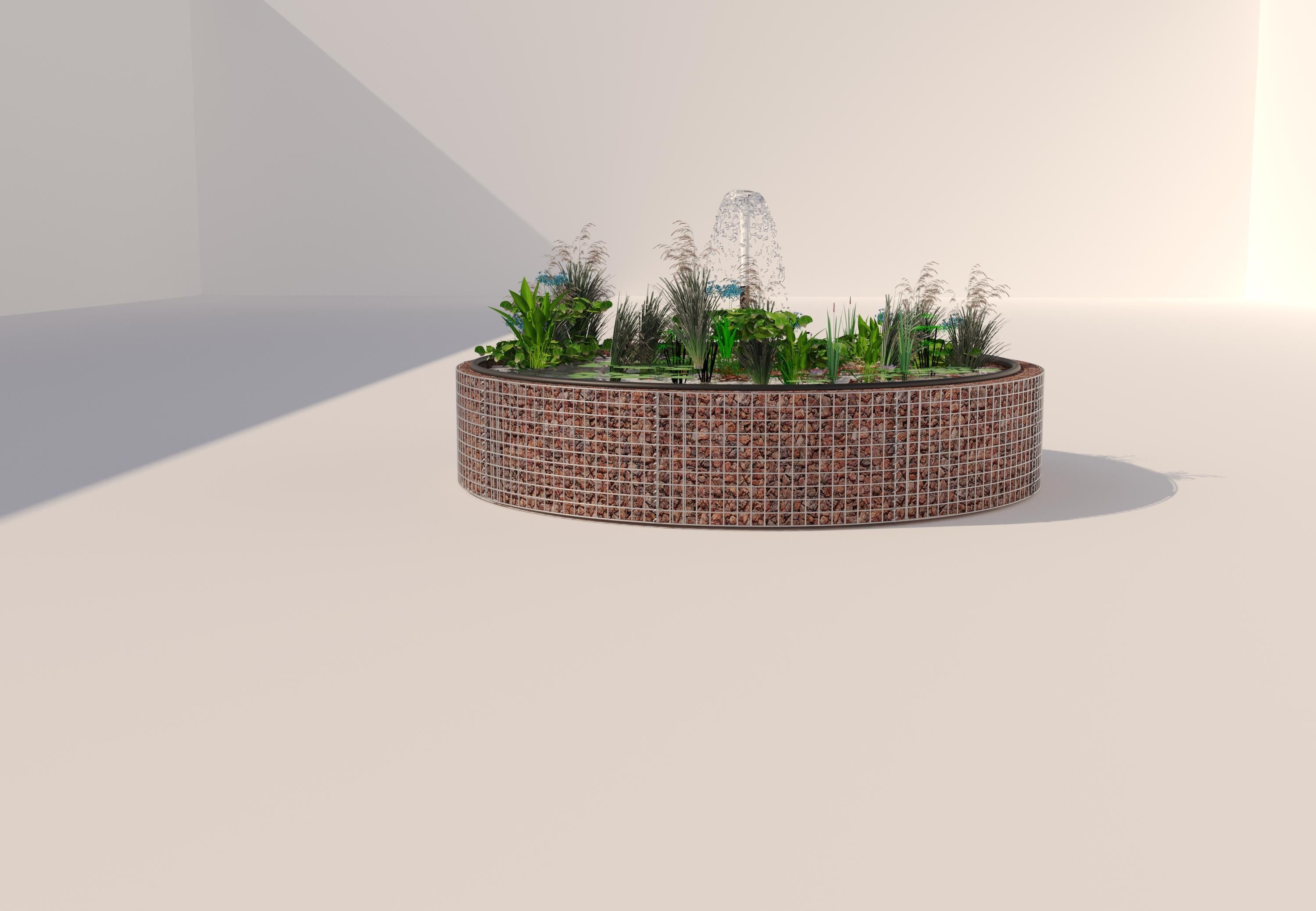 Estanque elevado de gaviones, redondo, diámetro exterior 232 cm, altura 50 cm, malla 5 x 5 cm, espesor de pared 15 cm